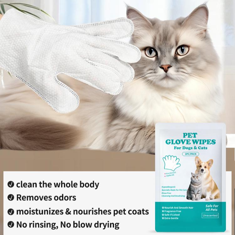 Pet Bathing Wipes for Dogs & Cats, Cleaning & Odor-Controlling Grooming Gloves, Rinse Free
