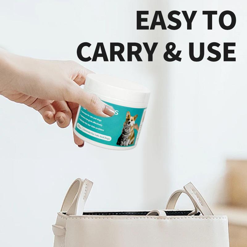 Gentle Tear Stain & Pet Eye Wipes for All Dogs & Cats ， Reduce Tear Stains