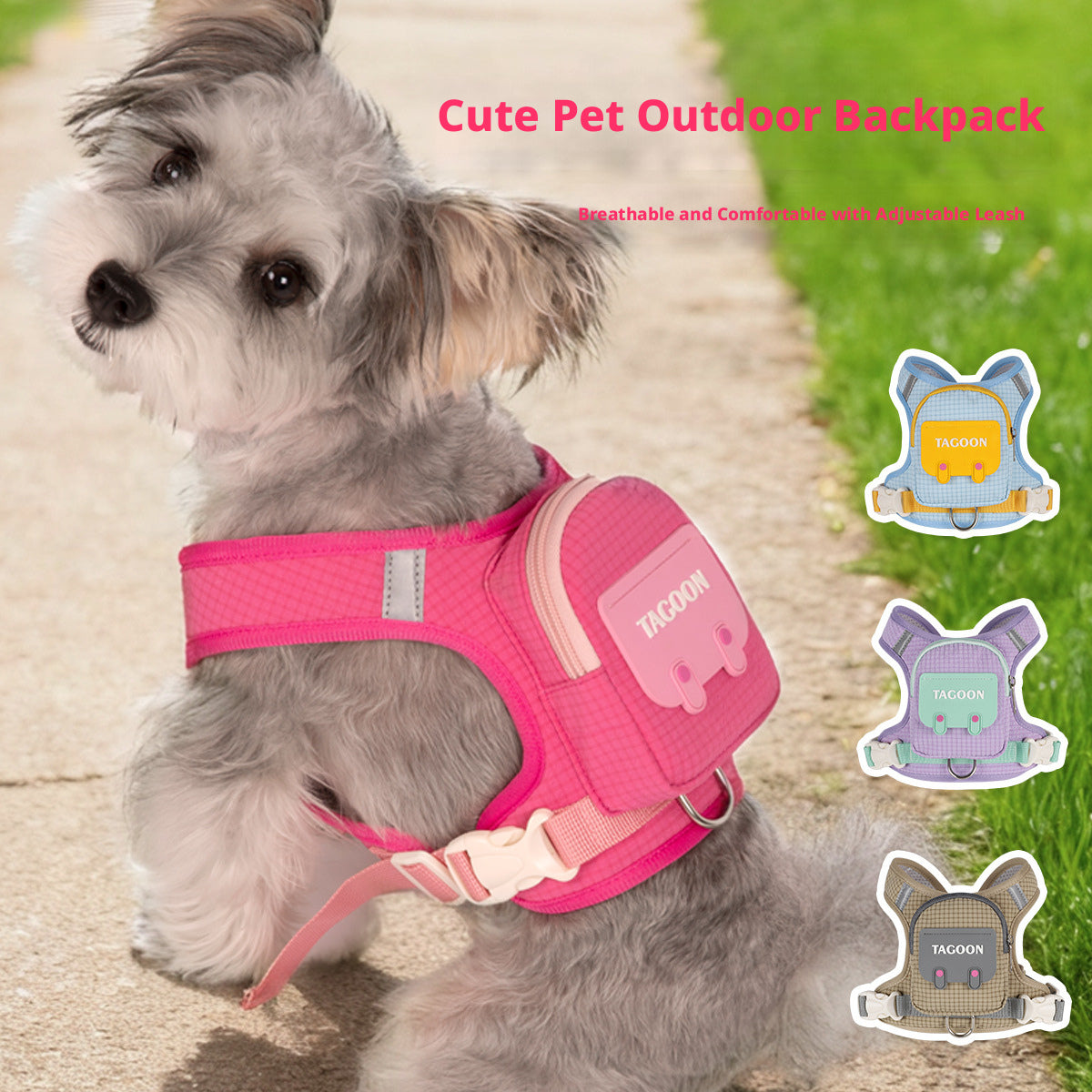 Dog Self-Backpack Harness with Leash – Portable Grid Pattern Outdoor Walking Set