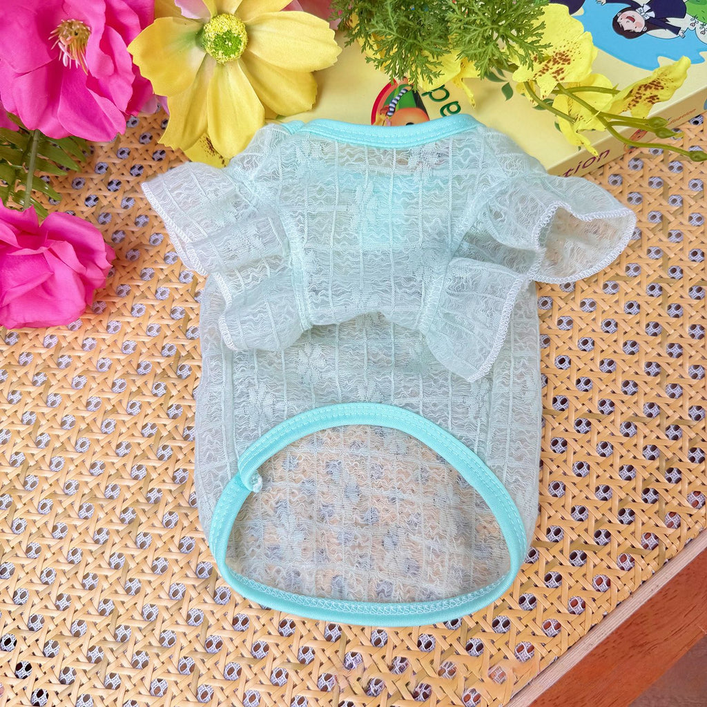 Summer Mesh Breathable Pet Vest, Flutter Sleeve Hollow Out Dog Cat Shirt for Teddy Bichon