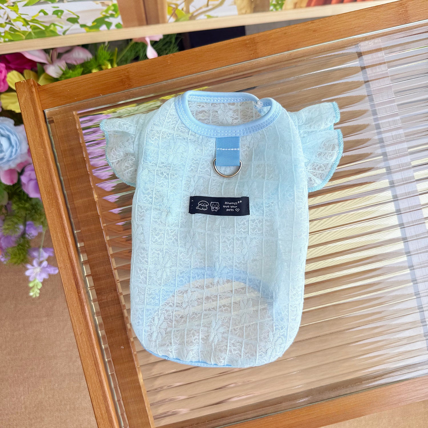 Summer Mesh Breathable Pet Vest, Flutter Sleeve Hollow Out Dog Cat Shirt for Teddy Bichon