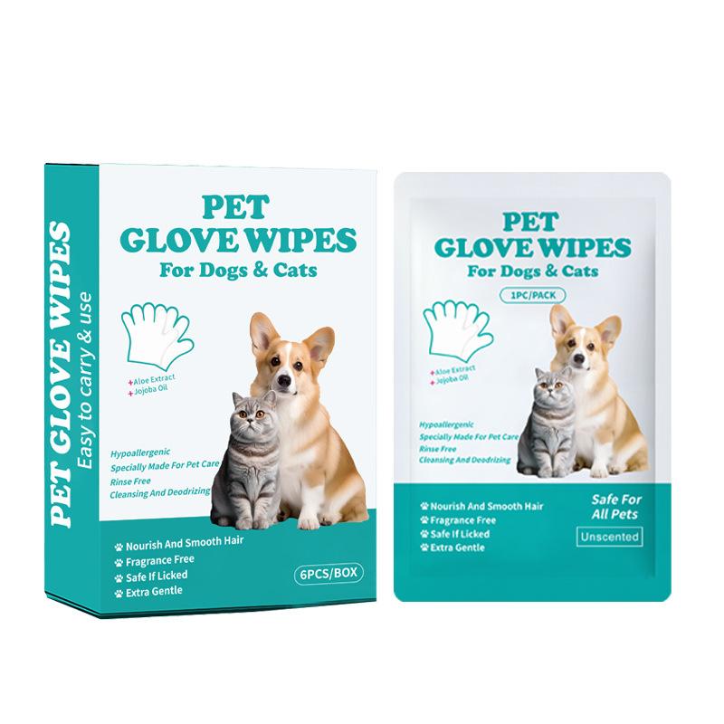 Pet Bathing Wipes for Dogs & Cats, Cleaning & Odor-Controlling Grooming Gloves, Rinse Free
