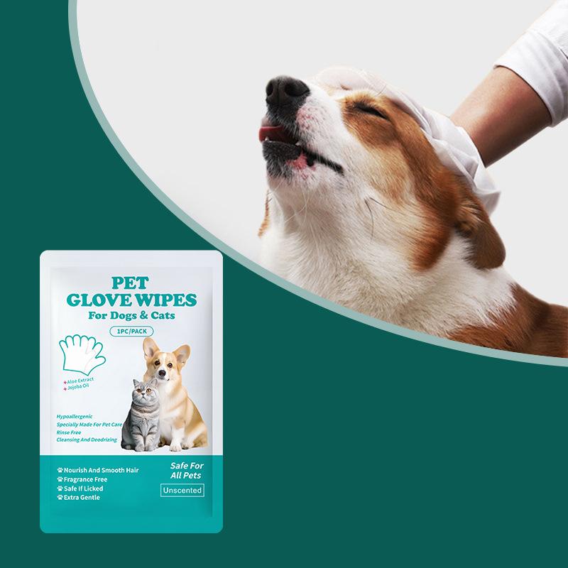 Pet Bathing Wipes for Dogs & Cats, Cleaning & Odor-Controlling Grooming Gloves, Rinse Free