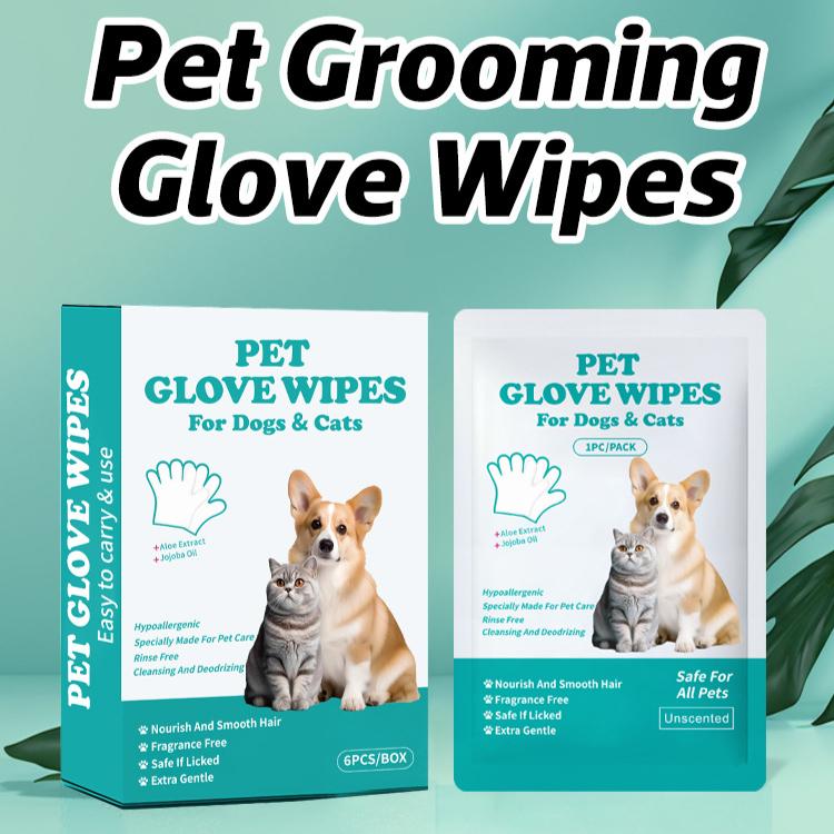 Pet Bathing Wipes for Dogs & Cats, Cleaning & Odor-Controlling Grooming Gloves, Rinse Free
