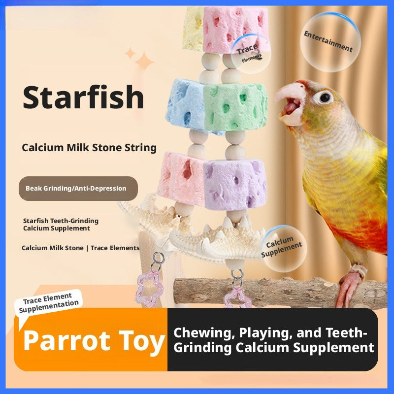 Mineral Chewing Perch for Small Parrots – Hanging Grinding Toy